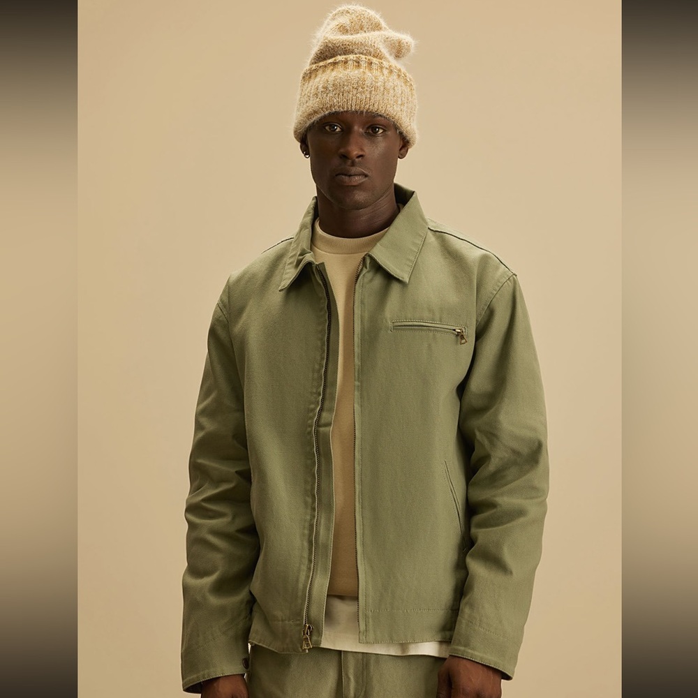 Alexander Utility Canvas Zip Work Jacket-Olive